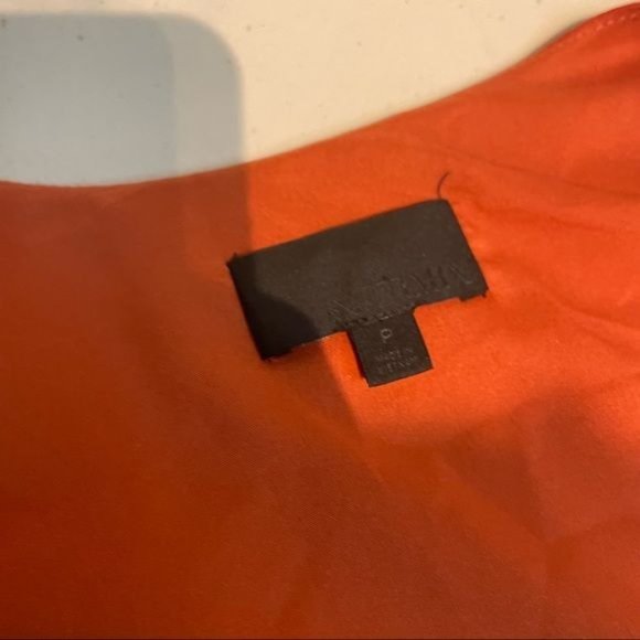 INTERMIX MODAL DEEP V NECK FAUX WRAP SIDE TIE LONG SLEEVE CROPPED BLOUSE ORANGE - Picture 4 of 6